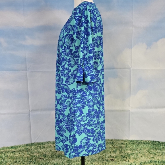 ARYEH | ROUND SPLIT SCOOP NECK ELBOW BELL SLEEVE FLORAL DRESS - Picture 5 of 13